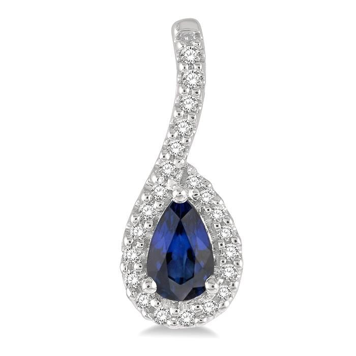 5x3 MM Hanging Arm Pear Cut Sapphire and 1/6 Ctw Round Cut Diamond Precious Earrings in 10K White Gold