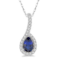 6X4 MM Pear Shape Sapphire and 1/8 Ctw Round Cut Diamond Precious Pendant With Chain in 10K White Gold