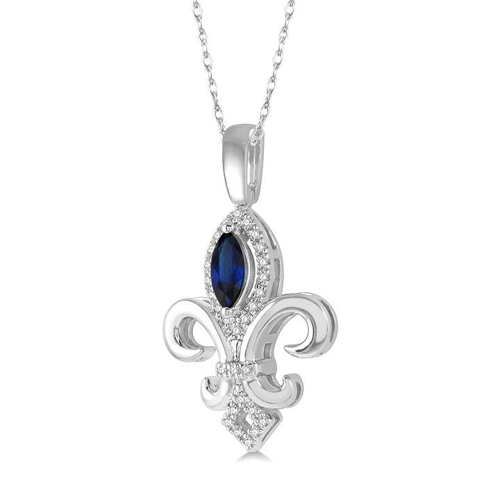 Fleur De Lis Gemstone & Halo Diamond Pendant