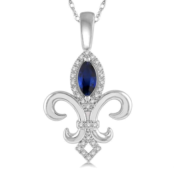 Fleur De Lis Gemstone & Halo Diamond Pendant