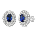 6X4 MM Oval Shape Sapphire and 3/4 Ctw Round Cut Diamond Precious Earrings in 14K White Gold