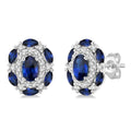 5x3 MM Oval Cut and 3X1.5 MM Marquise Cut Sapphire and 1/5 Ctw Round Cut Diamond Precious Earrings in 14K White Gold