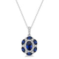 6x4 MM Oval Cut & 4x2 MM Marquise Cut Sapphire and 1/6 Ctw Round Cut Diamond Precious Pendant With Chain in 14K White Gold