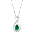 6X4 MM Pear Cut Emerald and 1/10 Ctw Eternity Round Cut Diamond Precious Pendant With Chain in 10K White Gold