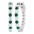 2.4 MM Round Shape Emerald and 5/8 Ctw Round Cut Diamond Precious Hoop Earrings in 14K White Gold