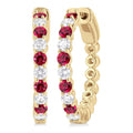 2.4 MM Round Cut Ruby and 5/8 Ctw Round Cut Diamond Precious Hoop Earrings in 14K Yellow Gold
