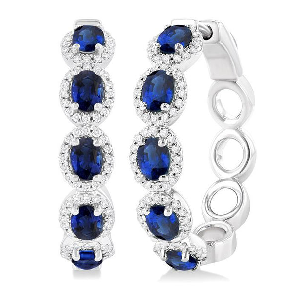 Oval Shape Gemstone & Diamond Hoop Earrings