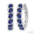 4X3 MM Oval Cut Sapphire and 1/4 Ctw Round Cut Diamond Precious Hoop Earrings in 14K White Gold