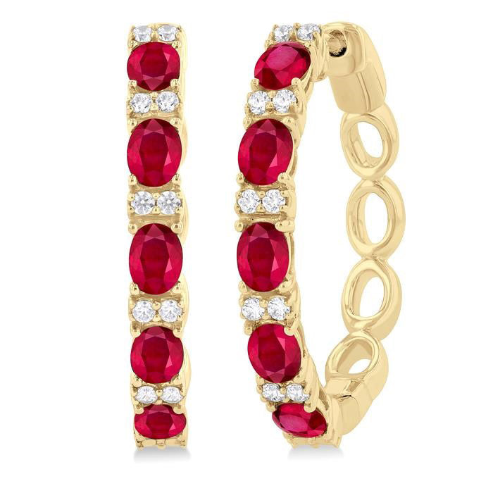 Oval Shape Alternate Gemstone & Diamond Hoop Earrings