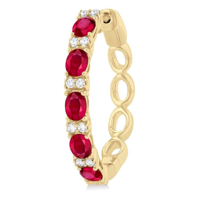 Oval Shape Alternate Gemstone & Diamond Hoop Earrings