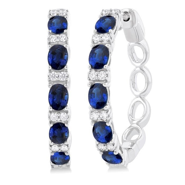 Oval Shape Alternate Gemstone & Diamond Hoop Earrings