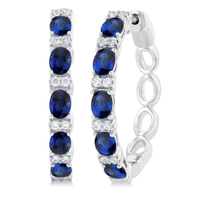 Oval Shape Alternate Gemstone & Diamond Hoop Earrings