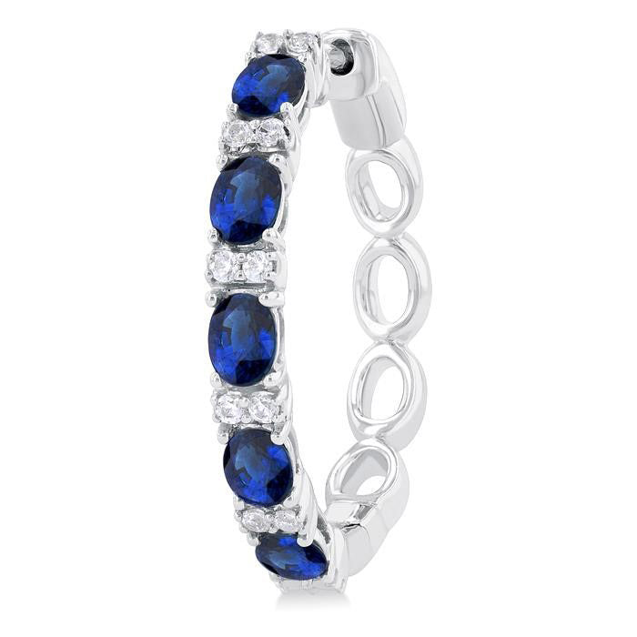 Oval Shape Alternate Gemstone & Diamond Hoop Earrings