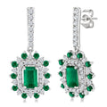 5X3 MM Emerald Cut & 1.45 MM Round Cut Emerald and 1/3 Ctw Round Cut Diamond Precious Earrings in 14K White Gold