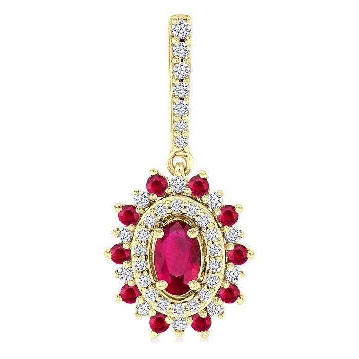 5x3 MM Oval Cut & 1.45 MM Round Cut Ruby and 1/3 Ctw Round Cut Diamond Precious Earrings in 14K Yellow Gold
