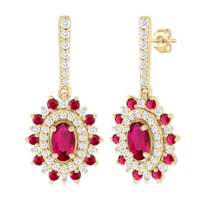 Oval Shape Gemstone & Diamond Earrings