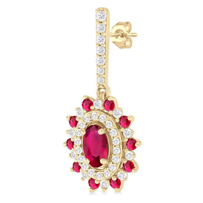 Oval Shape Gemstone & Diamond Earrings