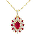 6X4 MM Oval Cut & 1.55 MM Round Cut Ruby and 1/4 Ctw Round Cut Diamond Floral Precious Pendant With Chain in 14K Yellow Gold