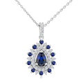 6X4 MM Pear Cut & 1.55 MM Round Cut Sapphire and 1/4 Ctw Round Cut Diamond Floral Precious Pendant With Chain in 14K White Gold