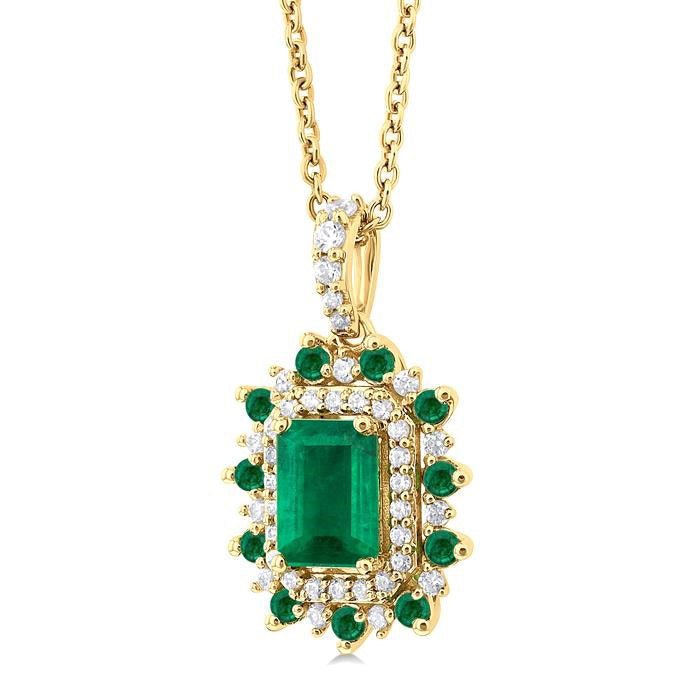 Celestia Emerald Shape Gemstone & Halo Diamond Pendant