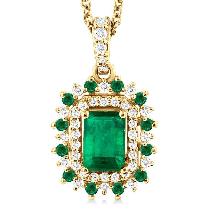 Celestia Emerald Shape Gemstone & Halo Diamond Pendant