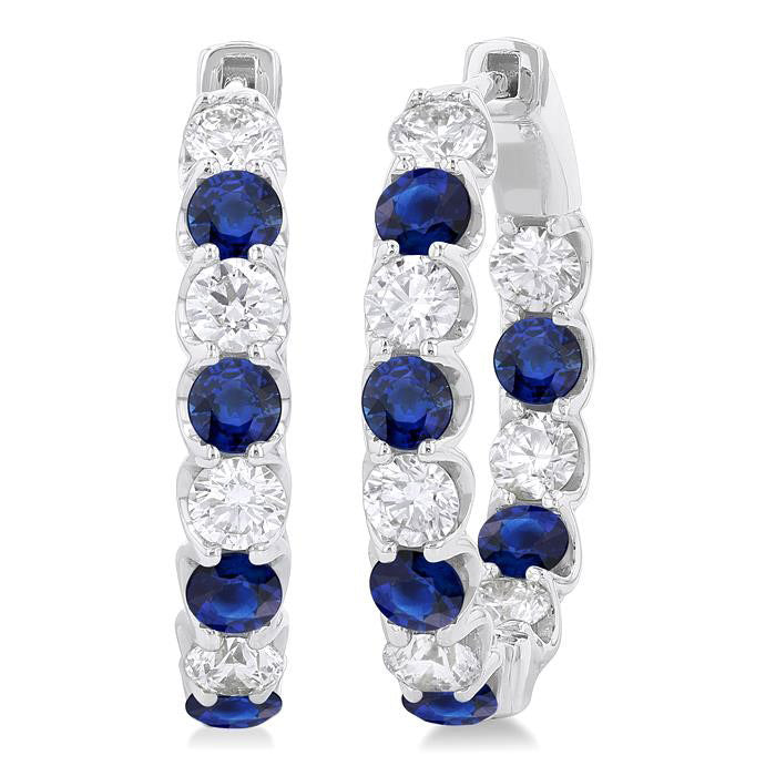 Inside-Out Round Shape Gemstone & Diamond Hoop Earrings