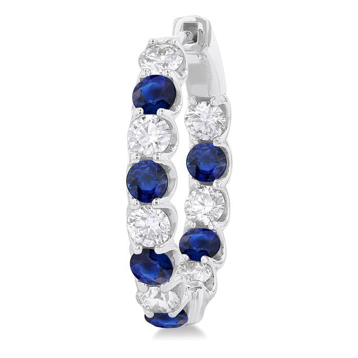 Inside-Out Round Shape Gemstone & Diamond Hoop Earrings