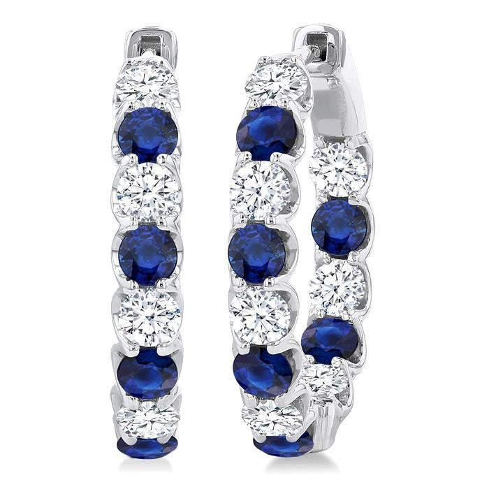 Inside-Out Round Shape Gemstone & Diamond Hoop Earrings
