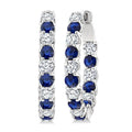 2.5 MM Sapphire and 1 Ctw Round Cut Inside-Out Diamond Precious Hoop Earrings in 14K White Gold