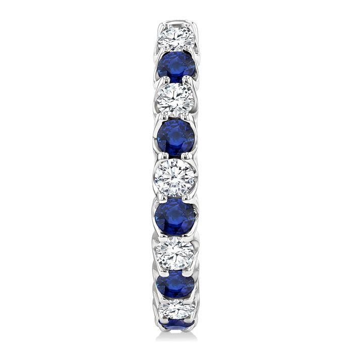 2.5 MM Sapphire and 1 Ctw Round Cut Inside-Out Diamond Precious Hoop Earrings in 14K White Gold