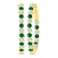 1.8 MM Emerald and 1/2 Ctw Round Cut Inside-Out Diamond Precious Hoop Earrings in 14K Yellow Gold