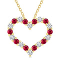 2.3 MM Round Cut Ruby and 1/2 Ctw Open Heart Round Cut Diamond Precious Fashion Pendant With Chain in 14K Yellow Gold