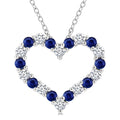 2.3 MM Round Cut Sapphire and 1/2 Ctw Open Heart Round Cut Diamond Precious Fashion Pendant With Chain in 14K White Gold