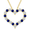 2.3 MM Round Cut Sapphire and 1/2 Ctw Open Heart Round Cut Diamond Precious Fashion Pendant With Chain in 14K Yellow Gold