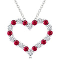1.80 MM Round Cut Ruby and 1/4 Ctw Open Heart Round Cut Diamond Precious Fashion Pendant With Chain in 14K White Gold