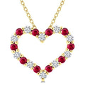 1.80 MM Round Cut Ruby and 1/4 Ctw Open Heart Round Cut Diamond Precious Fashion Pendant With Chain in 14K Yellow Gold