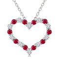 1.4 MM Round Cut Ruby and 1/8 Ctw Open Heart Round Cut Diamond Precious Fashion Pendant With Chain in 14K White Gold