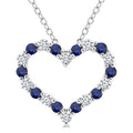 1.4 MM Round Cut Sapphire and 1/8 Ctw Open Heart Round Cut Diamond Precious Fashion Pendant With Chain in 14K White Gold