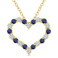 1.4 MM Round Cut Sapphire and 1/8 Ctw Open Heart Round Cut Diamond Precious Fashion Pendant With Chain in 14K Yellow Gold
