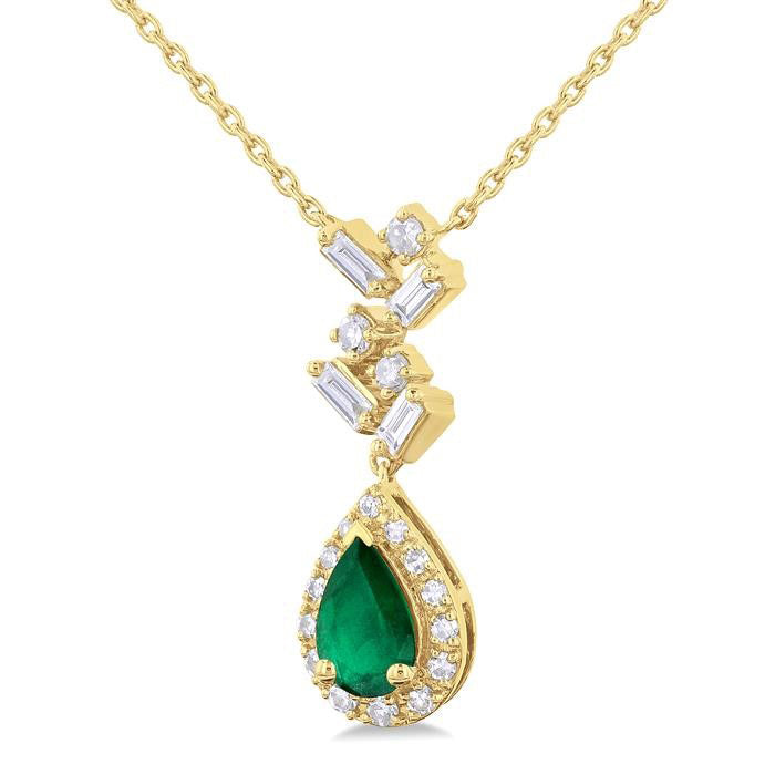 Pear Shape Scatter Gemstone & Baguette Halo Diamond Pendant