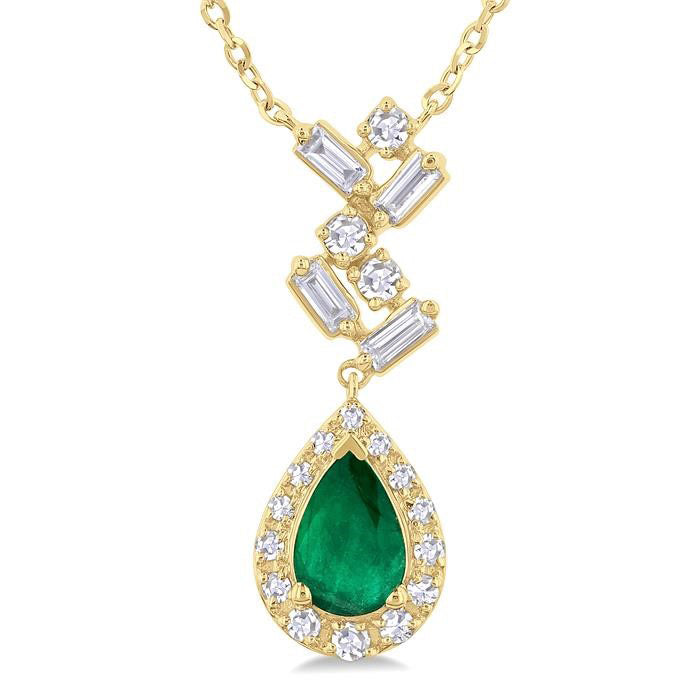 Pear Shape Scatter Gemstone & Baguette Halo Diamond Pendant