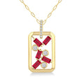 4x2 MM Scatter Baguette Cut Ruby and 1/6 Ctw Round Cut Diamond Precious Fashion Pendant With Chain in 14K Yellow Gold