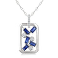 4x2 MM Scatter Baguette Cut Sapphire and 1/6 Ctw Round Cut Diamond Precious Fashion Pendant With Chain in 14K White Gold