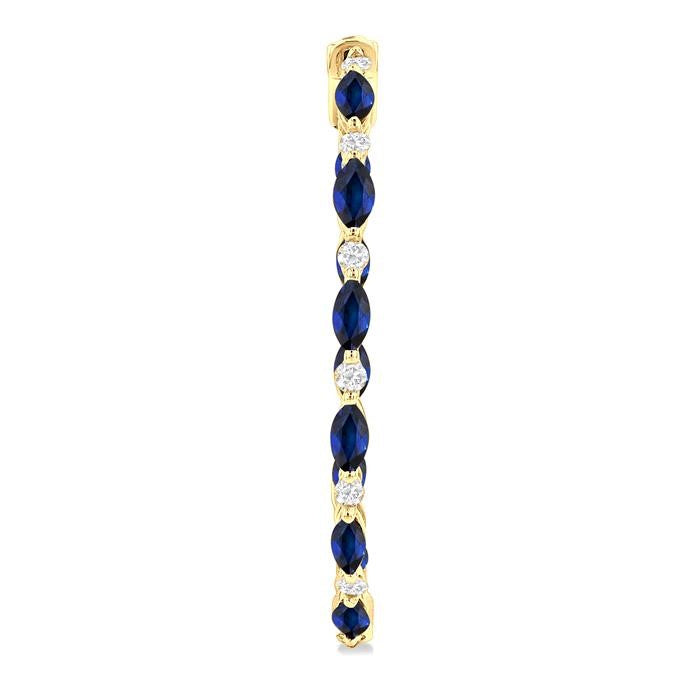 4x2 MM Marquise Cut Sapphire and 3/8 Ctw Round Cut Diamond Precious Inside-Out Hoop Earrings in 14K Yellow Gold