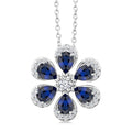 4X3 MM Floral Blossom Pear Cut Sapphire and 1/6 Ctw Round Cut Diamond Precious Pendant With Chain in 14K White Gold