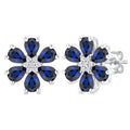 4X3 MM Floral Blossom Pear Cut Sapphire and 1/20 Ctw Round Cut Diamond Precious Stud Earrings in 14K White Gold