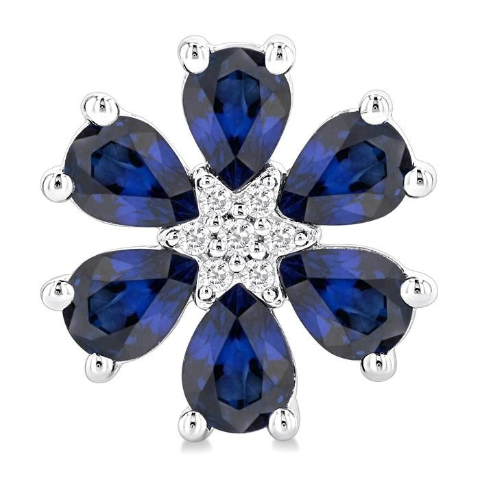 4X3 MM Floral Blossom Pear Cut Sapphire and 1/20 Ctw Round Cut Diamond Precious Stud Earrings in 14K White Gold