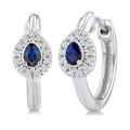 4X3 MM Pear Cut Sapphire and 1/10 Ctw Petite Round Cut Halo Diamond Fashion Huggies in 10K White Gold