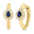 Pear Shape Gemstone & Petite Halo Diamond Huggie Fashion Earrings