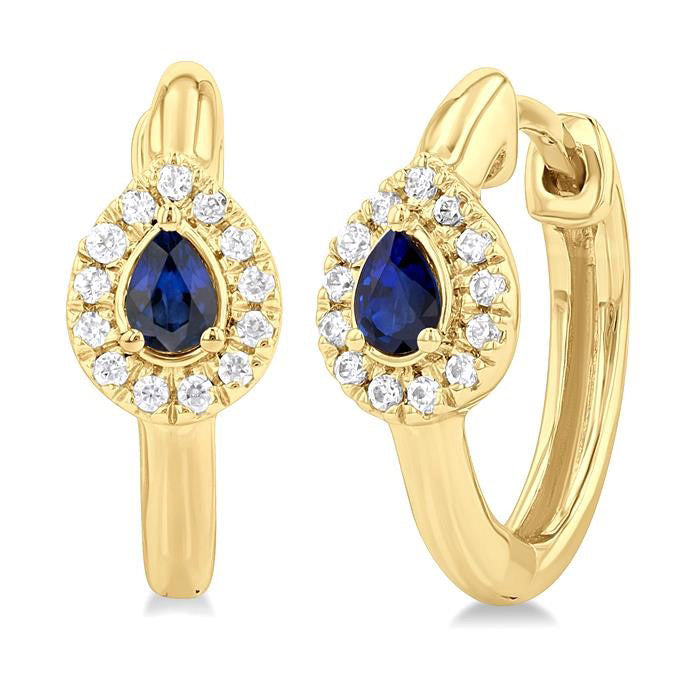 Pear Shape Gemstone & Petite Halo Diamond Huggie Fashion Earrings
